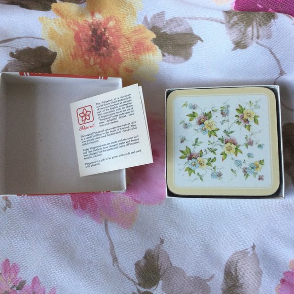 Pimpernel Made in England Rambling Rose Coasters Set of Six Cork Backed Vintage - Picture 1 of 9